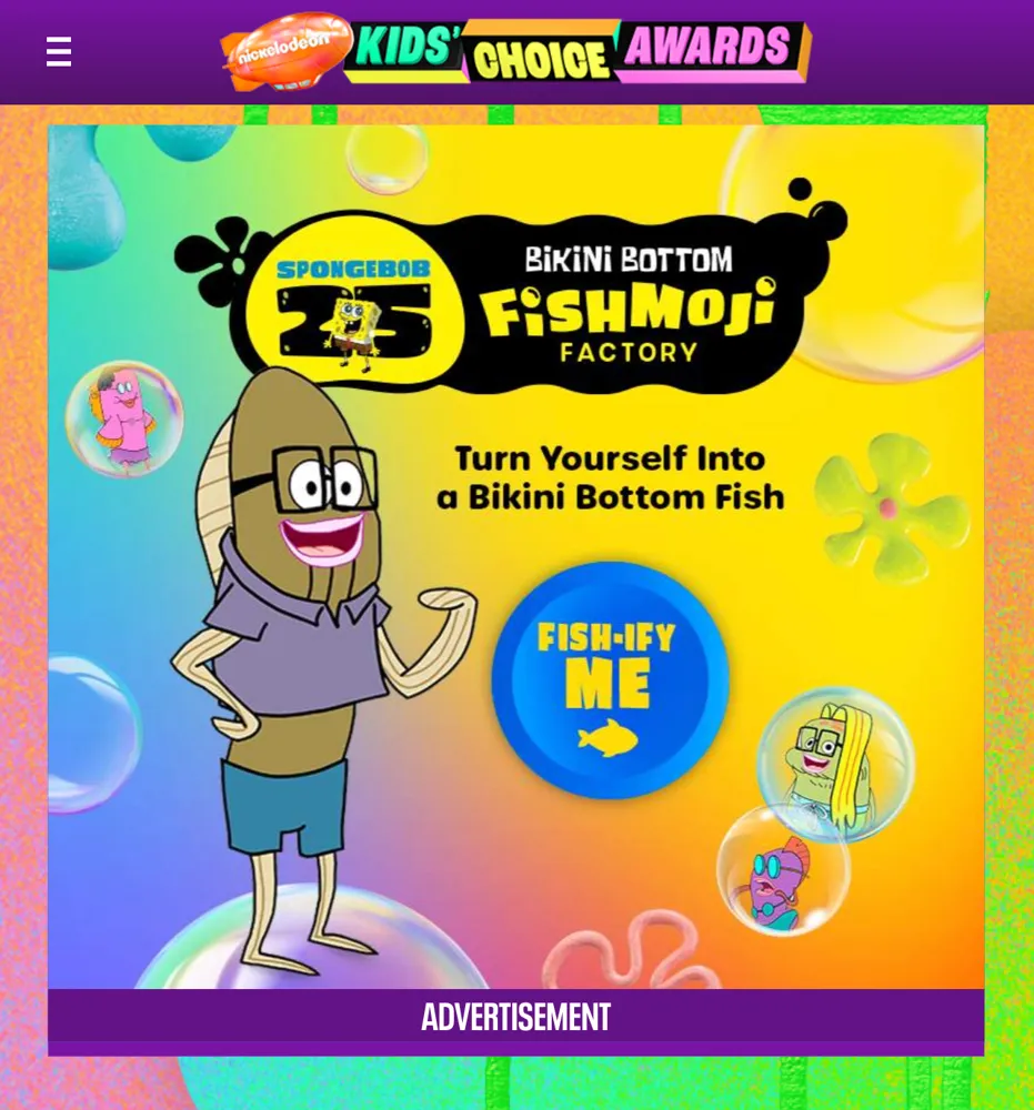 fishmoji creator advertisement on nickelodeon website